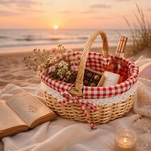 1‑Piece Standard Size Handmade Natural Wicker Picnic Basket, Rustic Country Style Woven Gift Basket With Lid & Portable Handles, Breathable Hand‑Woven Rectangular Storage Hamper For Outdoor Picnic, Party, Barbecue & Holiday Gifting - A - View 17