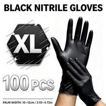 黑色丁腈手套，4/50/100入/包。無盒裝，無粉，耐用。尺寸：S, M, L, XL。耐用拋棄式家用清潔手套，適用於廚房、浴室、清潔、紋身店、美容院、染髮、寵物護理、美容院清潔用品及家用工具（無包裝盒）。 - 彩色 - 查看 16