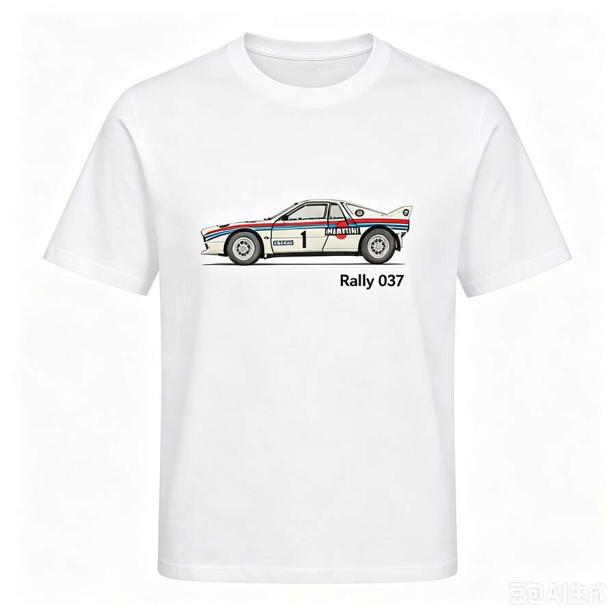 Bacardi 1 Pc Men's Casual T-Shirt 100% Cotton Martini Rally 037 Car Print On Chest, Streetwear And Travel, Summer, Vintage Style, Men's T-Shirt - White - View 1