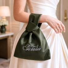 1pc Customized Embroidered Satin Bridal/Bridesmaid Knot Bag, Personalized Wedding Welcome Bag, Bridal Shower Favor, Bachelorette Party Gift - Multicolor - View 2