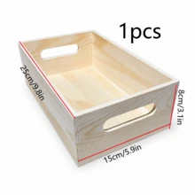 1pc Minimalist Natural Wood INS Style Rectangular Open-Top Storage Box, Light Wood Color, No Pattern, Hollow Side Handles, Mortise And Tenon Joint, No Lid, Smooth Polished Edges, Desktop Organizer For Stationery And Skincare, Cabinet Storage, Portable Hand-Carry, Multi-Scene Use, Stackable, Easy Access, Clutter Organization - Multicolor - View 3