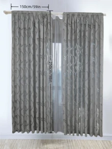 1pc Floral-Patterned Sheer Curtains; Lightweight, Gray Semi-Blackout Curtains; Decorative Curtains Suitable For Living Rooms And Bedrooms - Grey - View 12