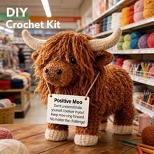 1pc Highland Cow With Positive Card Crochet Kit (Materials Only. Simple Hand Crocheting Needed). Beginner-Friendly DIY Kit With Step-By-Step Guides & English Manual. Ideal Creative Gift For Birthdays & Festivals.Halloween/Christmas Desktop Ornament - DIY Crochet Kit - View 5
