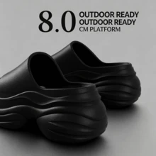 Women's 8CM Thick Platform Sandals, Summer New Fashion EVA Slippers, Comfortable Height-Increasing Style, Suitable For Outdoor, Beach And Dating - Black - View 11