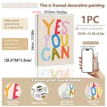 1件裝飾畫布牆面藝術品，適合嬰兒房，Yes You Can 印花：俏皮兒童牆面裝飾，正向心態主題，勵志海報。非常適合遊戲室、兒童房、居家學習裝飾、嬰兒房裝飾、男孩房藝術品、農舍風格畫廊牆面套裝、嬰兒房裝飾海報、遊戲室海報、新生兒禮物、幼兒園裝飾和教室裝飾。 - 彩色 - 查看 16