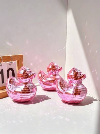 Mirror Mosaic Duck Disco Ball Decor, Pink Mirror Disco Duck Tabletop Ornament, Reflective Mosaic Duck Decoration Photo Prop, Atmosphere Photo Decor Prop, Living Room Bedroom Desktop Creative Soft Decor Ornament
