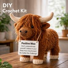 1pc Highland Cow With Positive Card Crochet Kit (Materials Only. Simple Hand Crocheting Needed). Beginner-Friendly DIY Kit With Step-By-Step Guides & English Manual. Ideal Creative Gift For Birthdays & Festivals.Halloween/Christmas Desktop Ornament - DIY Crochet Kit - View 10