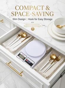 SOKANY 精準 10000g-1g 數位廚房秤 - 附 LCD 顯示螢幕，使用 AAA 電池供電，ABS 材質製成。採用懸掛式設計方便放置，底座附吸盤增加穩定性，適合居家與辦公室使用 - 白色 - 查看 4