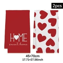 2pcs Simple Heart "Sweet Home" Pattern Kitchen Towels, Soft Polyester Material Dish Cloths, Suitable For Kitchen Decor, Cleaning, Holiday Party Decoration, Kitchen & Bathroom Essentials, Home Decor, Housewarming Gift - Multicolor - View 12