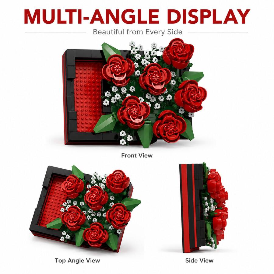 687+PCS Floral Bouquet Building Block Set, Creative Pull-Out Flower Box Brick Model, Adult Desktop Display Decor, Home Shelf Decoration, 4 Styles