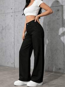 Pantalones vaqueros elásticos de talle alto para mujer - Vaqueros azules con lavado vintage, cierre de botones, bolsillos, aptos para todas las estaciones, talle alto - 2106 Negro - Ver 5
