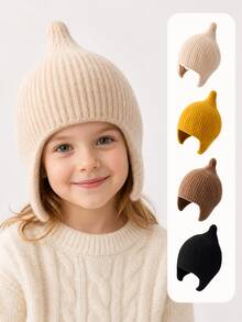 1pc Boys Autumn/Winter New Pointed Knit Hat, Girls Ear-Protection Candy Color Beanie, Suitable For Outdoor Activities - Multicolor - View 1