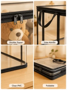 Thickened Transparent PVC Storage Box, Foldable Storage Bag With Visible Window, Rectangular Container, Suitable For Books, Toys, Stationery And Snacks, Space-Saving Home And Classroom Storage, Practical Holiday Gift Choice - Multicolor - View 4