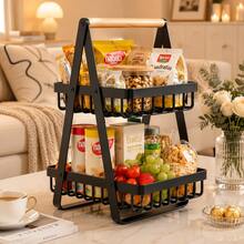 2/3 Tier Metal Fruit Basket With Handle, Multi-Purpose Storage Organizer For Fruits, Vegetables, Bread And Snacks, Black/White - Multicolor - View 3