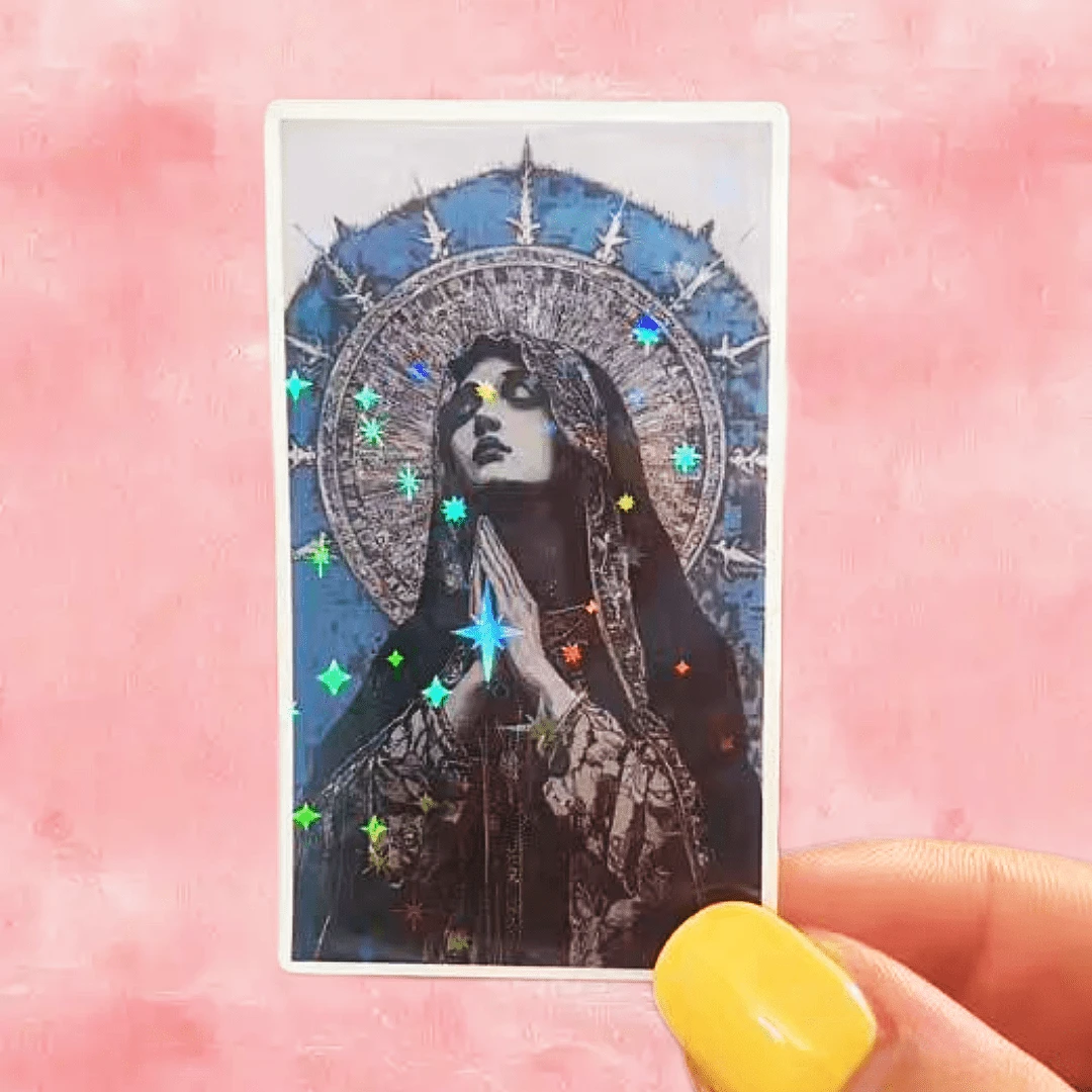 Virgin Mary Prayer, Filled With Religious Mystery And Dark Aesthetic Art Sticker - Waterproof Vinyl Sticker - Durable Matte Surface, Self-Adhesive Bumper Sticker, Suitable For Cars, Windows, Laptops, Trucks, Water Bottles - Multi-Functional Durable Design, Car Sticker - Vinyl - View 1