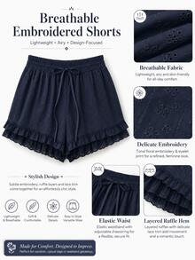 New Layered Ruffled Lace Elegant Casual Versatile Tie-Up Shorts, Suitable For Women Summer - Navy Blue - View 4