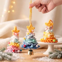 Handmade Crochet Christmas Tree Ornament, Cute Plush Knitted Mini Xmas Tree Hanging Charm, Car Rearview Mirror Pendant, Holiday Home Room Decor Festive Gift - Multi-color - View 6