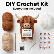 1pc Highland Cow With Positive Card Crochet Kit (Materials Only. Simple Hand Crocheting Needed). Beginner-Friendly DIY Kit With Step-By-Step Guides & English Manual. Ideal Creative Gift For Birthdays & Festivals.Halloween/Christmas Desktop Ornament - DIY Crochet Kit - View 8