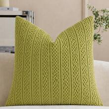 1 PC Decorative Pillow Case Soft Corduroy Solid Color Square Pillow Cover Bohemian Striped Windmill Patchwork Texture Cushion Cover Suitable For Sofa Car Bed Living Room - Sprout Green - View 4