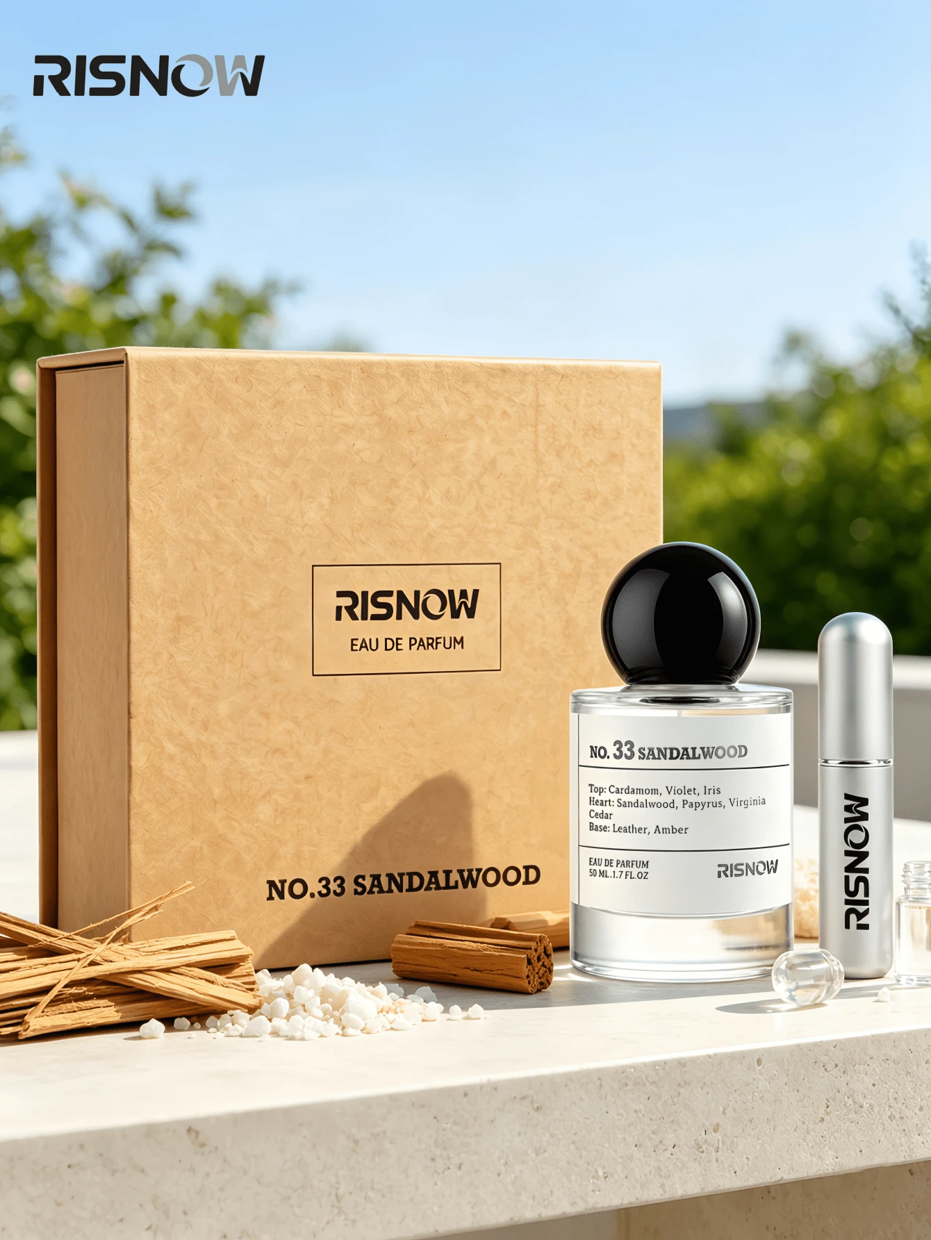Woody Leather Sandalwood Scent, Similar To LLS 33,RISNOW NO.33 Sandalwood Unisex Perfume Gift Set,50ML,Long Lasting 8 Hours,Violet,Cedar,Amber,Ideal Gift For Halloween Thanksgiving Christmas New Year - 木質香調 - 查看 1