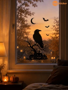 SupSticker 1PC Halloween Window Cling, 4 Styles Spooky Black Silhouette, Reusable No Adhesive Glass Decal For Home Party Decor - 1PC - View 2