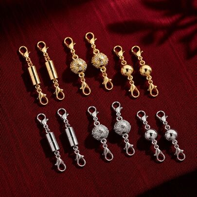 12pcs Magnetic Necklace Clasps And Buckles, Locking Magnetic Jewelry Clasps, Magnetic Necklace Extenders, Suitable For Necklaces, Bracelets And Jewelry Clasp Helpers, 3 Styles, Gold And Silver