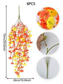2件/4件/6件/8件 吊掛式絲綢人造尤加利藤蔓植物，綠色，抗紫外線，適用於婚禮、門廊、客廳、辦公室牆面、露台、書架、居家裝飾 - 黃+橘雙色 - 查看 13
