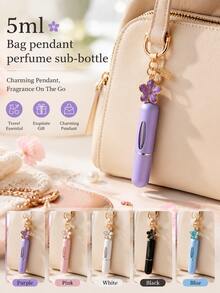 5ml Refillable Fragrance Spray Keychain, Portable Mini Spray Bottle With Flower Pendant, Bottom-Fill Aluminum Travel Fragrance Container, Leak-Proof Pocket Spray Bottle, Bag Decoration, Travel Essential, Cute Accessory Gift, Travel Bottle Set - Multicolor - View 2