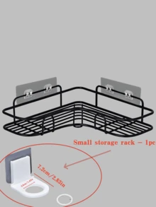 1pc Black Triangle Multifunctional Self-Adhesive Wall-Mounted Corner Storage Rack, Bathroom Storage, Kitchen Storage, Cosmetic Holder - Multicolor - View 10