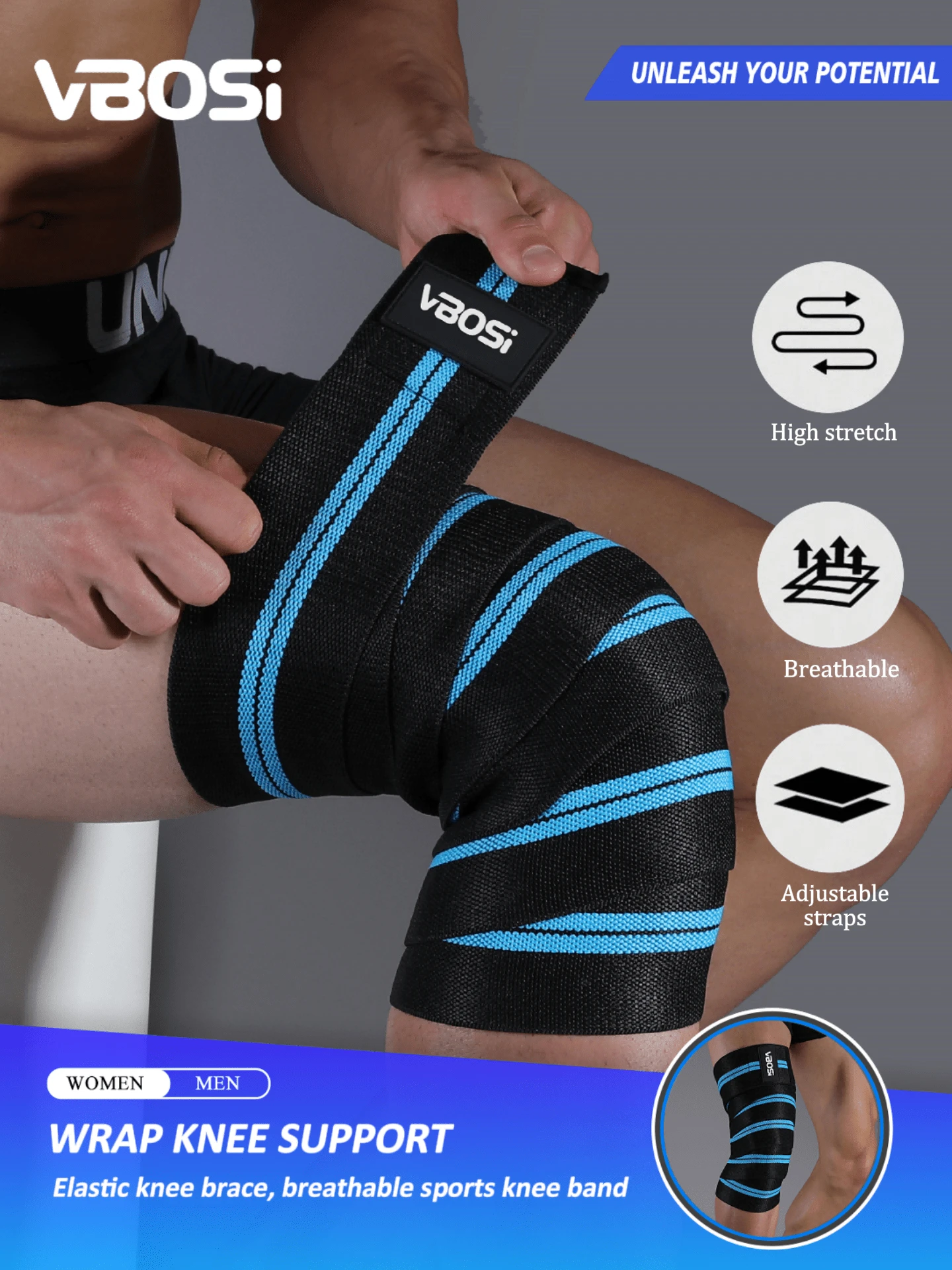 VBOSI 1 pieza Banda de soporte de rodilla ajustable de 2m, adecuada para sentadillas y levantamiento de pesas - Multicolor - Ver 1