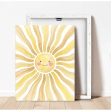 1pc Framed Canvas Baby Room Wall Art Decor, "Smiling Sun" Children's Hanging Painting, Bohemian Style Neutral Tone Sunbeam Art, Neutral Style Nursery Decor, Ready To Hang Framed Artwork, Suitable For Toddler Bedroom, Playroom, Classroom, Baby Shower Gift, Little Sun Theme Gift, Warm And Playful Themed Art, Modern Minimalist Kids Room Accent Decor - Multicolor - View 7