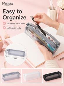 Estojo de Lápis de Malha Mellora, 3 Cores Disponíveis (Preto/Branco/Cinza), Bolsa de Papelaria com Zíper de Malha Transparente Leve, Bolsa de Armazenamento Portátil Retangular Única, Adequada para Organização de Ferramentas de Escrita Diárias em Casa e Escritório - Vários estilos - Visão 5