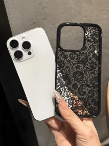 1件復古藤蔓花卉黑色蕾絲圖案手機殼，TPU防震保護套，相容 iPhone 17/16/15/14/13/12/11/Pro/Pro Max/Plus，適合送給家人、情侶、朋友的禮物 - 黑色 - 查看 3
