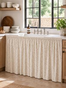 Penutup Kabinet Motif Bunga Sulur Beige untuk Wastafel Dapur, Tirai Dekoratif Bawah Meja Gaya Alami Sederhana untuk Wastafel, Dekorasi Penyimpanan Rumah yang Mempercantik dan Anti Debu - MultiWarna - View 4