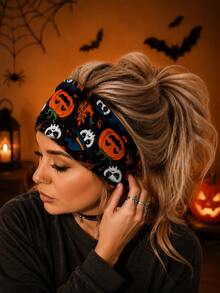 Halloween Gothic Print Women's Wide Elastic Headband, Blood Splatter Eyeball & Bat Pattern Hair Accessory, Party Costume - Multicolor - View 3