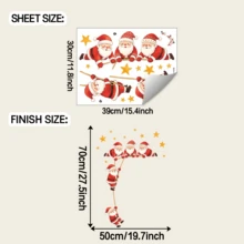 2D Hand-Drawn Climbing Rope Santa Claus & Golden Star Combination Self-Adhesive Wall Sticker, Door Frame, Cabinet, Wall Christmas Holiday Atmosphere Decorative Decal - Sticker - View 7