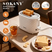 SOKANY 08111 家用烤麵包機，全自動 2 片式，750W 高功率，7 段調節，解凍/加熱功能，不鏽鋼材質，適合家用烤麵包機、早餐機、吐司機 - 白色 - 查看 1