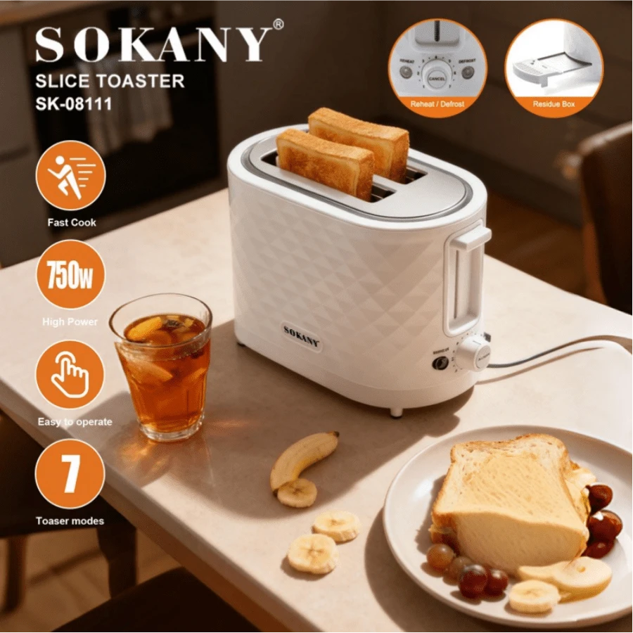 SOKANY 08111 家用烤麵包機,全自動 2 片式,750W 高功率,7 段調節,解凍/加熱功能,不鏽鋼材質,適合家用烤麵包機、早餐機、吐司機 - 白色 - 查看 1