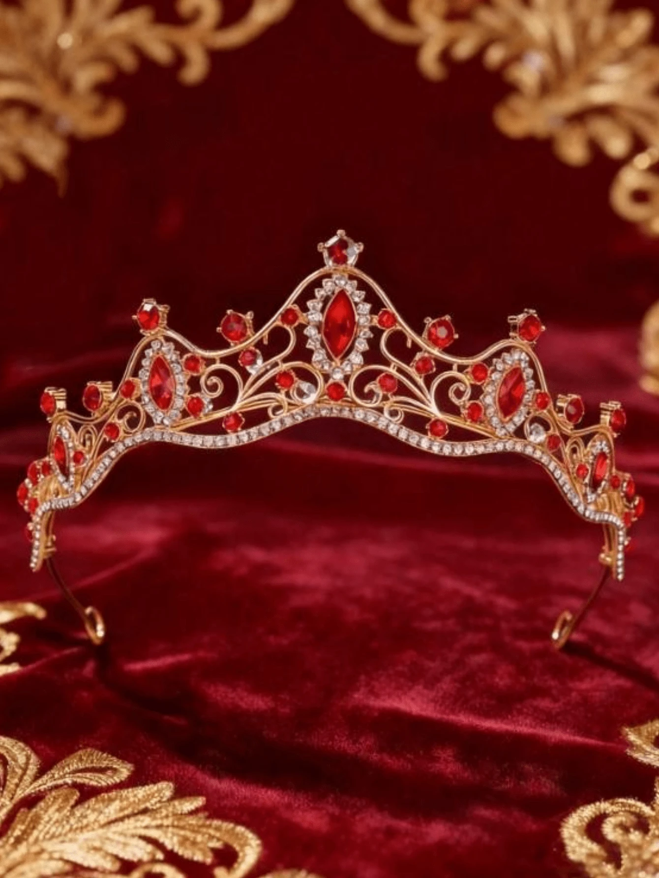 1 Women's Fashion Princess Three-Dimensional Crown Sweet Light Luxury Rhinestone Birthday Hair Accessory Headband - Red - View 1