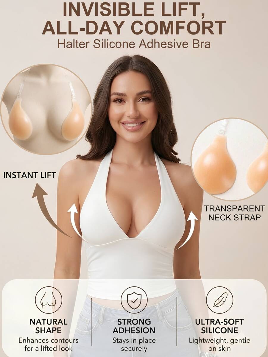 1 pieza Sujetador Push-Up, Material de Silicona, Tirantes Invisibles, Adecuado para Vestido de Novia, Vestido de Noche, Top con Hombros Descubiertos, Camiseta de Tirantes, Vestido Ajustado, Top Transparente, Conjunto de Camisola, Fiesta de Novia, Viaje, Fiesta, Fiesta de Cóctel, Boda, Cena Formal, Evento de Caridad, Ceremonia de Graduación, Noche de Cita, Brunch, Festival de Música y Otras Ocasiones - Albaricoque - Ver 1