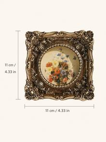 Antique Gold Vintage Picture Frame, Ornate Baroque Floral Photo Frame, Small Round Desktop Display For Vanity, Nightstand, Bookshelf, Mantel, Home Office, French Cottage Decor, Gift For Women - A - View 6