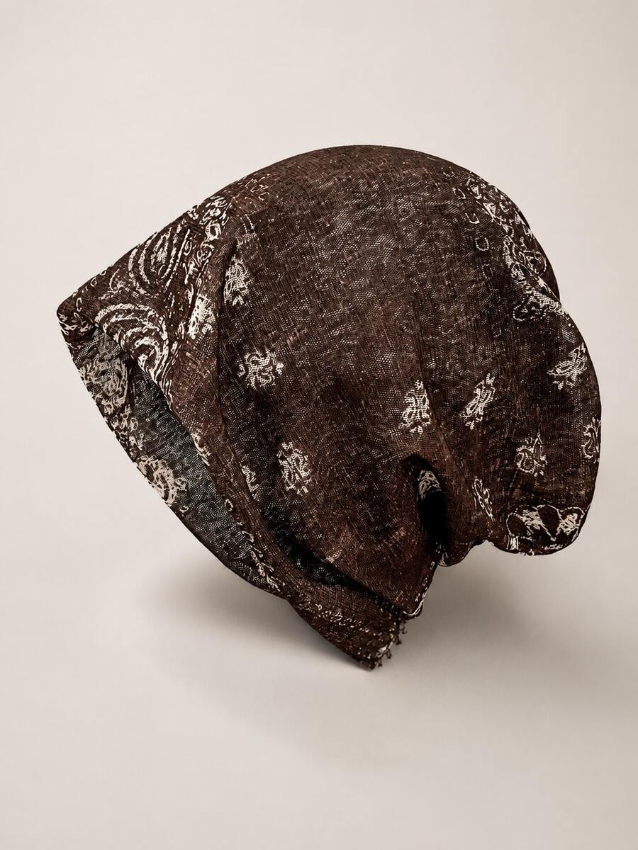 Vintage Paisley Cashew Flower Thin Beanie Hat For Women, Summer Breathable Headwrap Cap, Niche Design, Face-Slimming Pull-On Hat - Multicolor - View 1