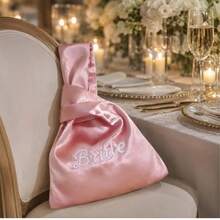 1pc Customized Embroidered Satin Bridal/Bridesmaid Knot Bag, Personalized Wedding Welcome Bag, Bridal Shower Favor, Bachelorette Party Gift - Multicolor - View 4