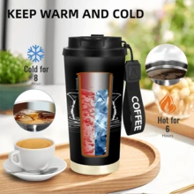 1個/5個 500ml 黑色暴躁貓旅行杯，雙層不鏽鋼保溫杯，憤怒貓文字圖案印花設計，附印有 COFFEE 字樣掛繩的便攜咖啡杯，適合日常通勤 - 黑色-討厭你 - 查看 6