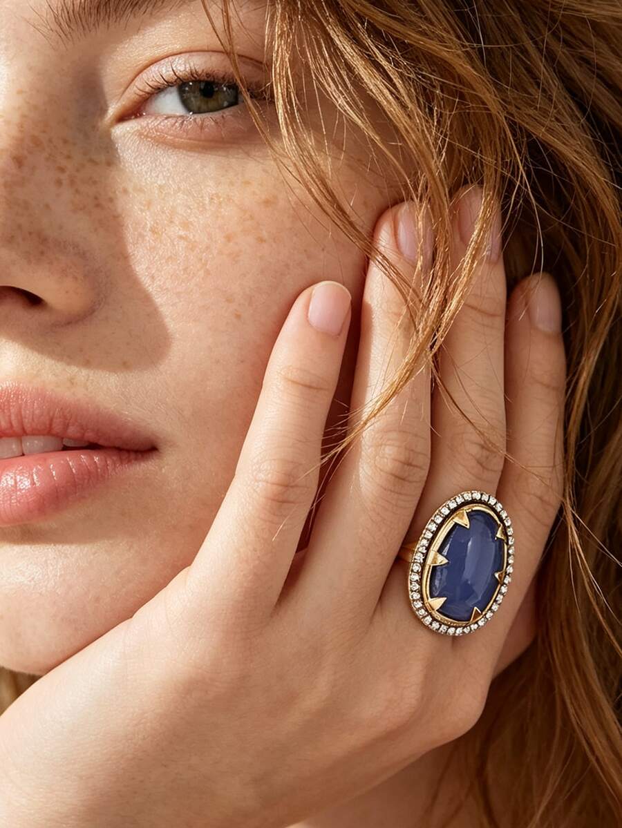 1pc Vintage Fashion Geometric Full Rhinestone Adjustable Ring Casual Exquisite Elegant Daily Commute Women's - Fashion Geometric Ring - View 1