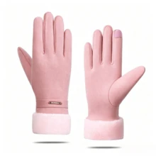 1 Pair Solid Color Winter Gloves, Classic Style, Cashmere Fabric, Thick Fleece Lining, Soft Cuff, Touchscreen Compatible, Warm And Cold-Resistant - Style 1 - View 13