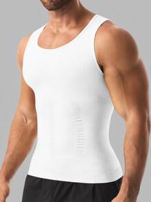 2pcs Men's Seamless Breathable Tummy Control Compression Tank Top, Sleeveless Undershirt Suitable For Multiple Occasions - White - View 3