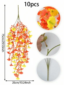 2件/4件/6件/8件 吊掛式絲綢人造尤加利藤蔓植物，綠色，抗紫外線，適用於婚禮、門廊、客廳、辦公室牆面、露台、書架、居家裝飾 - 黃+橘雙色 - 查看 11