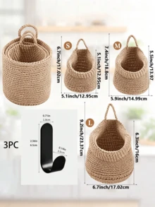 Multifunctional Handmade Woven Wall Hanging Basket, Crochet Wall Hanging Storage Bucket, Decorative Hanging Storage Rack. Apartment Wall Organization, Bathroom Toiletries Storage, Study Stationery Storage, Farmhouse Style Home Decor Display - Multicolor - View 8
