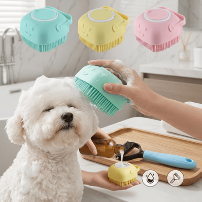 1 chiếc bàn chải tắm cho thú cưng mùa hè, dụng cụ chải lông bằng cao su silicone massage có ngăn chứa dầu gội, phù hợp cho chó và mèo